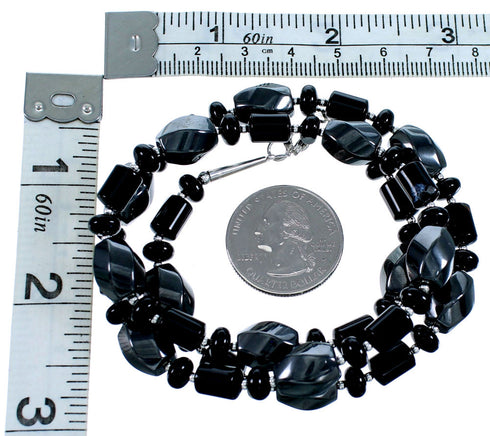 Sterling Silver Onyx And Hematite Bead Necklace SX114603