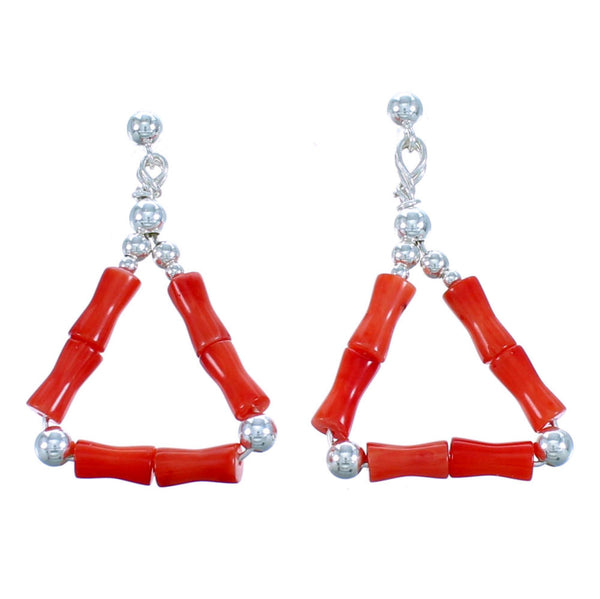 Sterling Silver Coral Post Dangle Bead Earrings RX114640