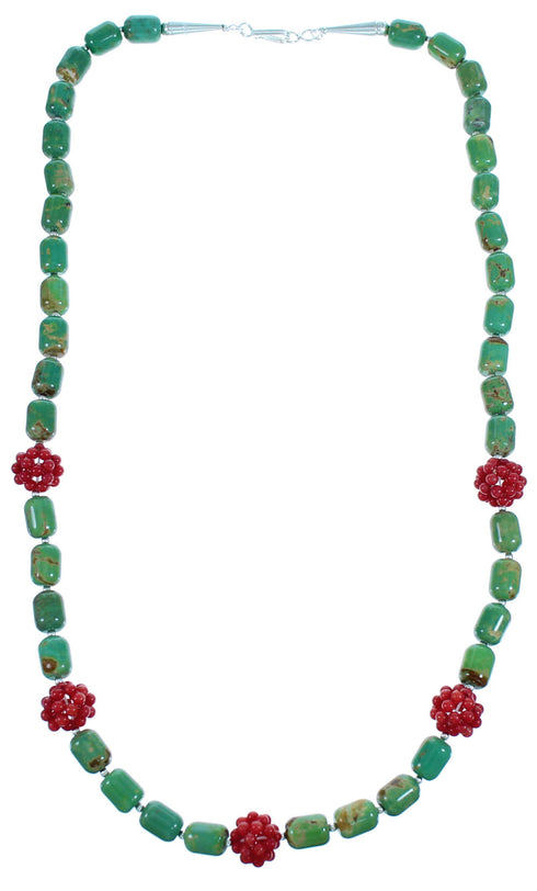 Sterling Silver Turquoise Coral Southwest Bead Necklace SX114657