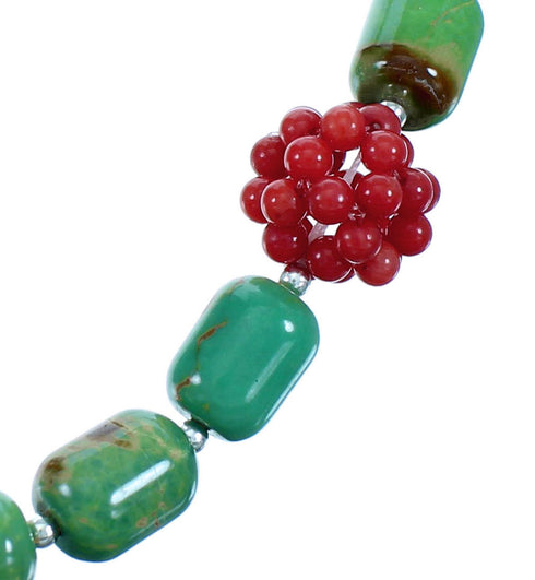 Sterling Silver Turquoise Coral Southwest Bead Necklace SX114657