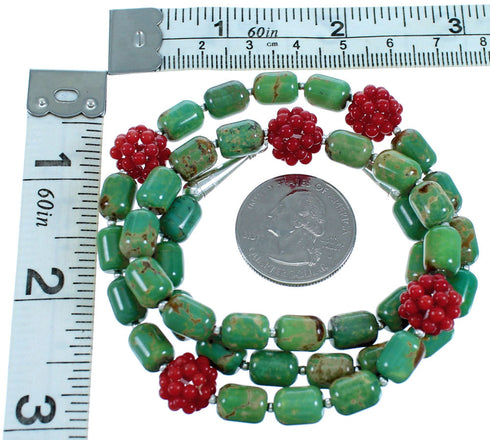 Sterling Silver Turquoise Coral Southwest Bead Necklace SX114657