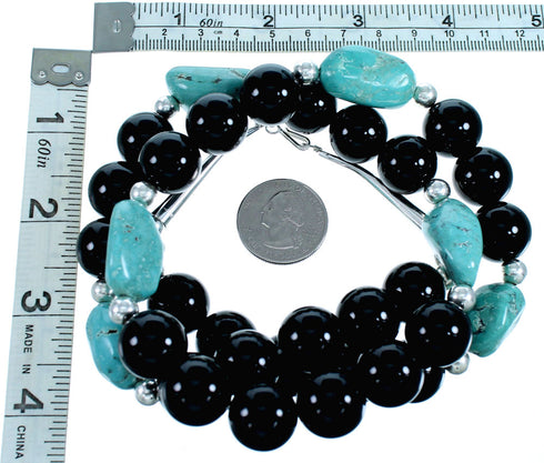 Sterling Silver Onyx And Turquoise Bead Necklace SX114658