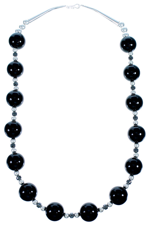 Southwest Sterling Silver Onyx And Hematite Bead Necklace SX114660