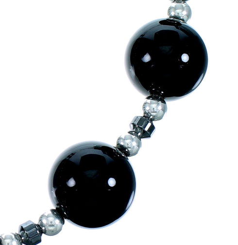 Southwest Sterling Silver Onyx And Hematite Bead Necklace SX114660