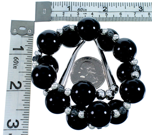 Southwest Sterling Silver Onyx And Hematite Bead Necklace SX114660
