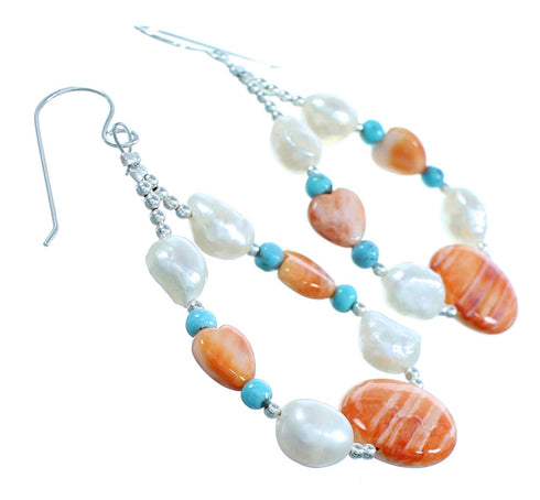 Sterling Silver Multicolor Bead Heart Hook Dangle Earrings SX114713