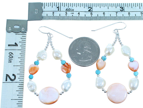 Sterling Silver Multicolor Bead Heart Hook Dangle Earrings SX114713