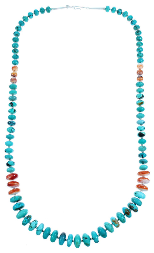 Genuine Sterling Silver Turquoise And Oyster Shell Bead Necklace RX114667