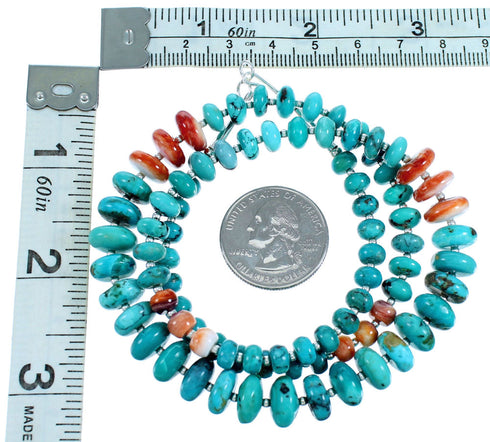 Genuine Sterling Silver Turquoise And Oyster Shell Bead Necklace RX114667