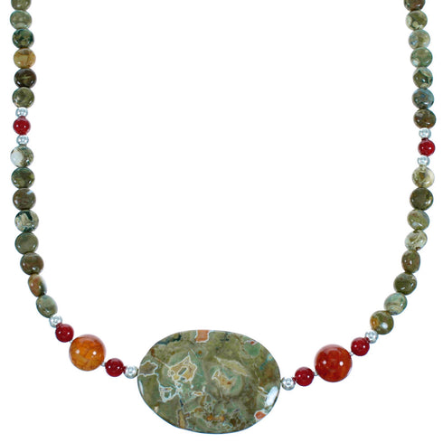 Genuine Sterling Silver Multicolor Southwestern Bead Necklace RX114671