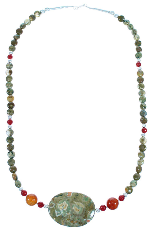 Genuine Sterling Silver Multicolor Southwestern Bead Necklace RX114671