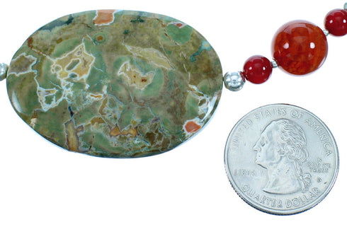 Genuine Sterling Silver Multicolor Southwestern Bead Necklace RX114671