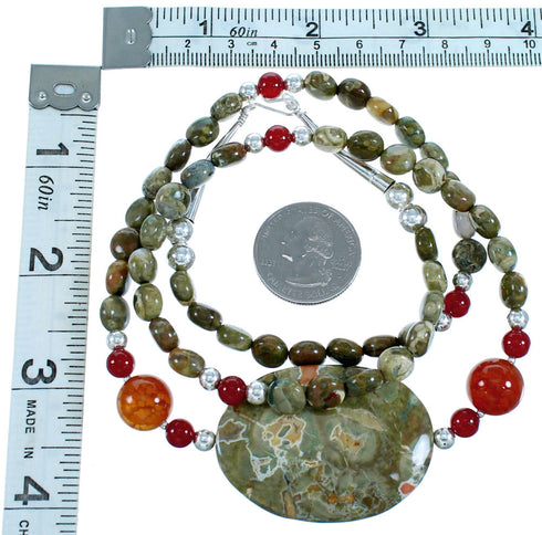 Genuine Sterling Silver Multicolor Southwestern Bead Necklace RX114671