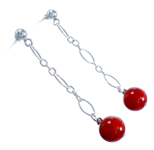 Coral Authentic Sterling Silver Bead Post Dangle Earrings RX114691