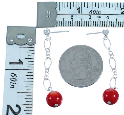 Coral Authentic Sterling Silver Bead Post Dangle Earrings RX114691