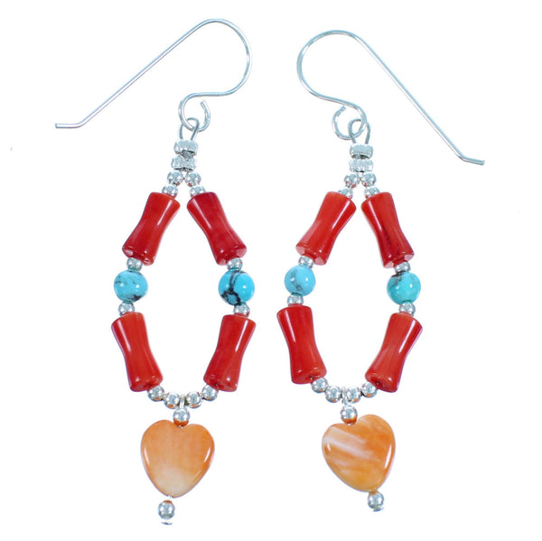 Sterling Silver Multicolor Heart Hook Dangle Bead Earrings RX114694