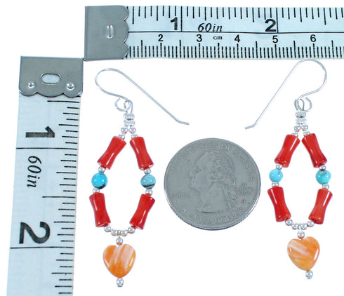 Sterling Silver Multicolor Heart Hook Dangle Bead Earrings RX114694