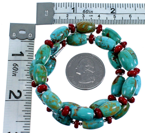 Southwest Sterling Silver Turquoise And Coral Bead Necklace RX114720