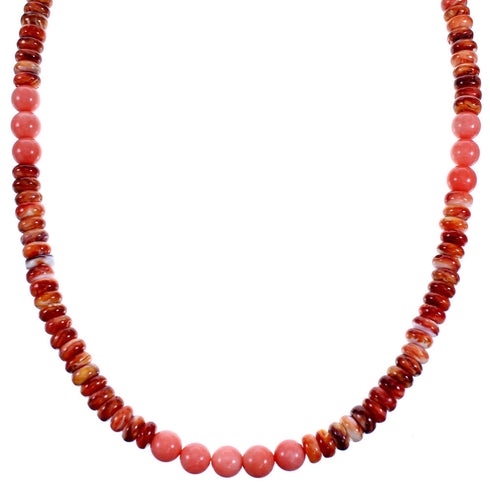 Oyster Shell And Pink Coral Sterling Silver Bead Necklace RX114735