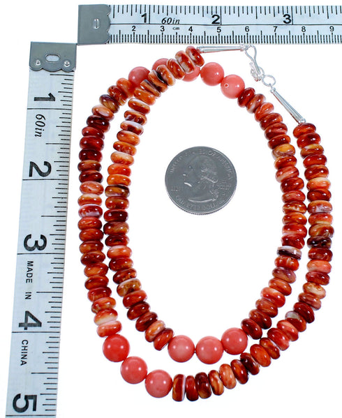 Oyster Shell And Pink Coral Sterling Silver Bead Necklace RX114735