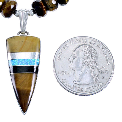 Genuine Sterling Silver Multicolor Inlay Pendant Bead Necklace RX114744