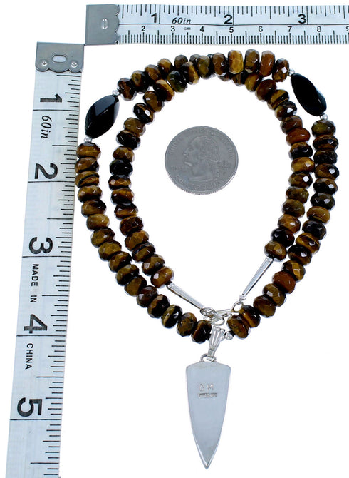 Genuine Sterling Silver Multicolor Inlay Pendant Bead Necklace RX114744