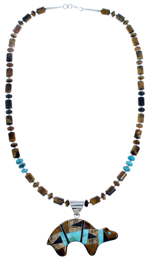 Genuine Sterling Silver Multicolor Bear Pendant Bead Necklace RX114745
