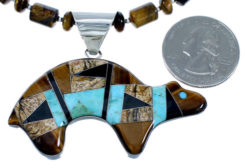 Genuine Sterling Silver Multicolor Bear Pendant Bead Necklace RX114745