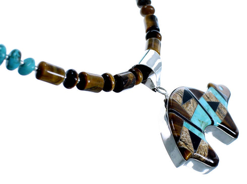 Genuine Sterling Silver Multicolor Bear Pendant Bead Necklace RX114745