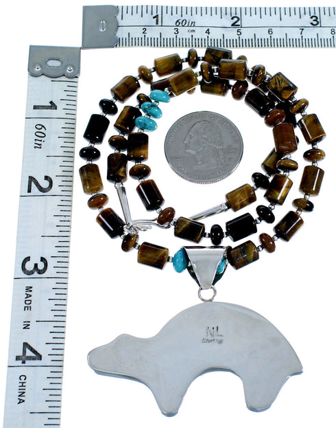 Genuine Sterling Silver Multicolor Bear Pendant Bead Necklace RX114745