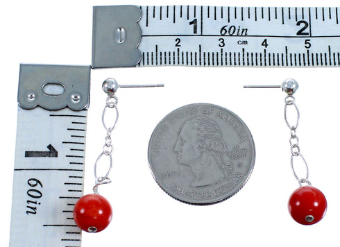 Sterling Silver Coral Bead Chain Post Dangle Earrings RX114753