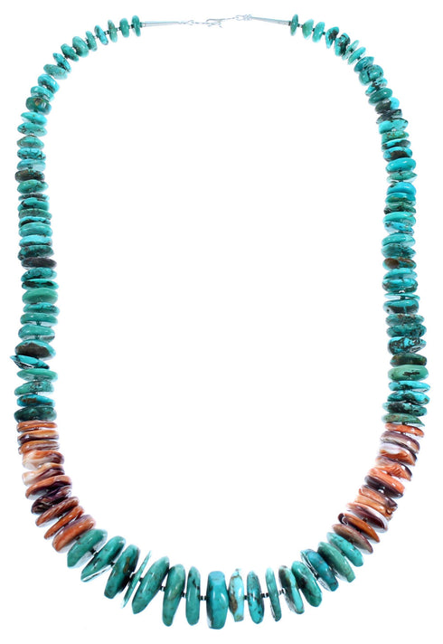 Turquoise Oyster Shell Southwest Sterling Silver Bead Necklace RX114777
