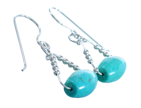 Turquoise Sterling Silver Hook Dangle Bead Earrings RX114787