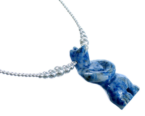 Denim Lapis Bear Sterling Silver Bead Necklace RX114824