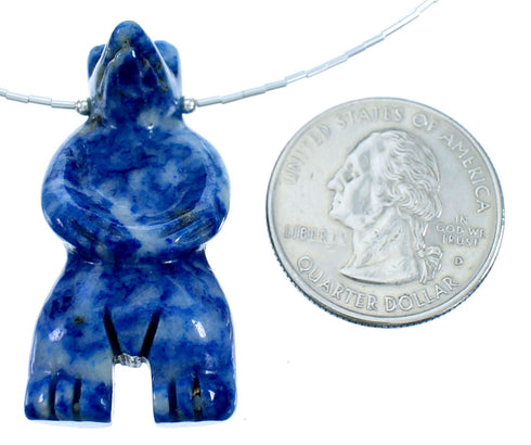 Sterling Silver Denim Lapis Bear Southwern Bead Necklace RX114826