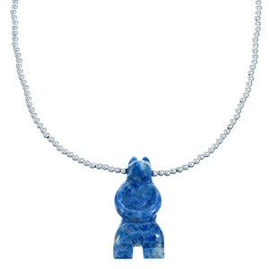 Southwest Sterling Silver Denim Lapis Bear Bead Necklace RX114825