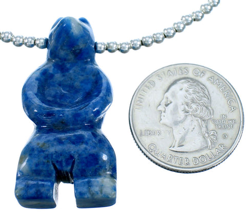 Southwest Sterling Silver Denim Lapis Bear Bead Necklace RX114825
