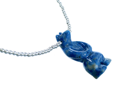 Southwest Sterling Silver Denim Lapis Bear Bead Necklace RX114825