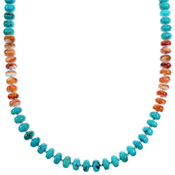 Turquoise Oyster Shell Sterling Silver Southwest Bead Necklace RX114808