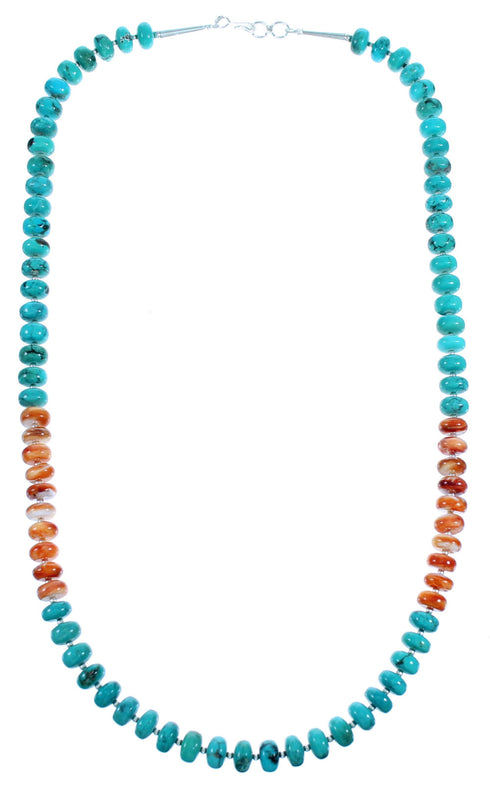 Turquoise Oyster Shell Sterling Silver Southwest Bead Necklace RX114808