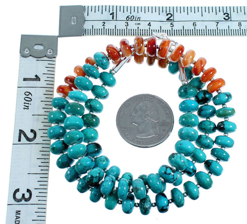 Turquoise Oyster Shell Sterling Silver Southwest Bead Necklace RX114808