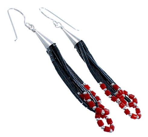 Coral Hematite Genuine Sterling Silver Hook Dangle Bead Earrings RX114842