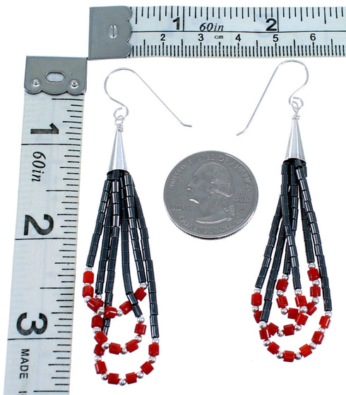 Coral Hematite Genuine Sterling Silver Hook Dangle Bead Earrings RX114842