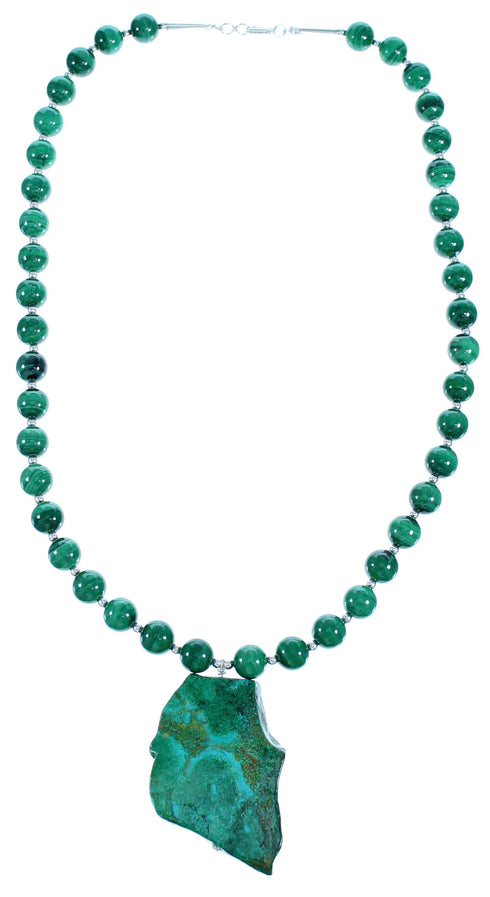 Chrysocolla And Malachite Sterling Silver Bead Necklace SX114856