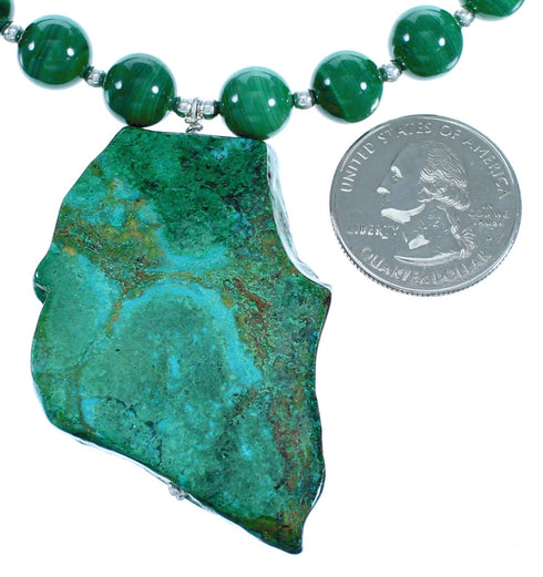 Chrysocolla And Malachite Sterling Silver Bead Necklace SX114856
