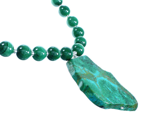 Chrysocolla And Malachite Sterling Silver Bead Necklace SX114856