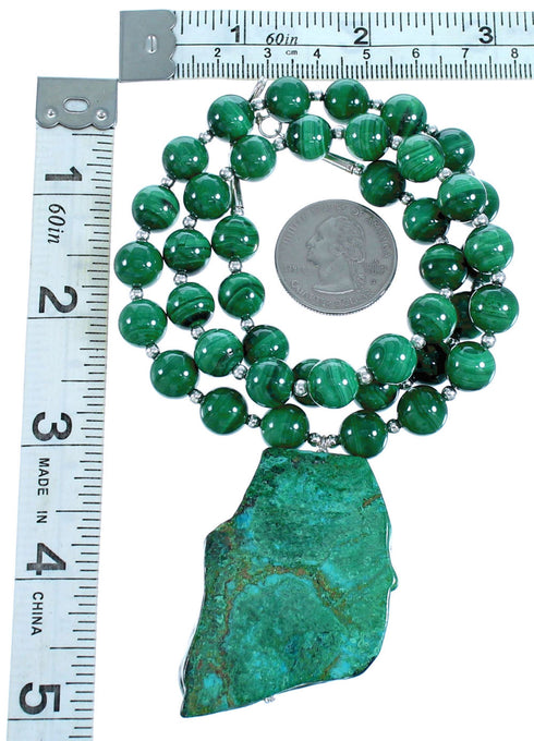 Chrysocolla And Malachite Sterling Silver Bead Necklace SX114856