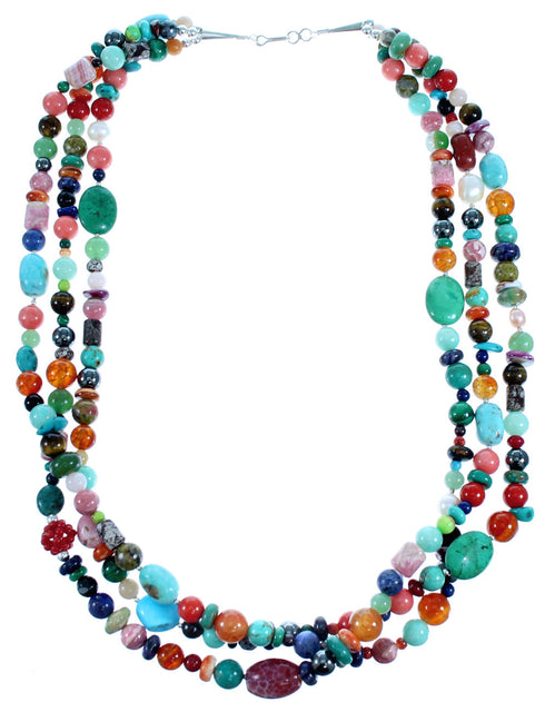Multicolor Sterling Silver 3-Strand Treasure Bead Necklace SX114877