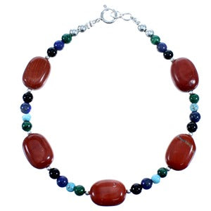 Southwest Sterling Silver Multicolor Bead Bracelet SX114887