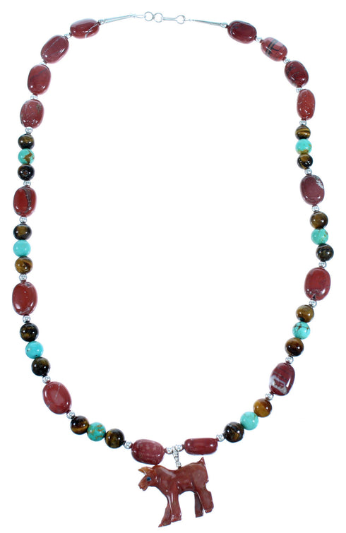 Authentic Sterling Silver Multicolor Bead Horse Necklace RX114919